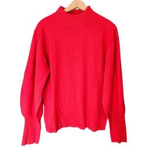 NWT Women's Ann Taylor Red Cashmere Mock Turtleneck Sweater Balloon Sleeves XL